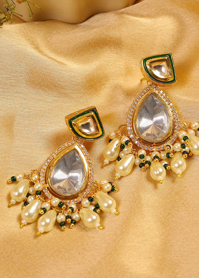 Kundan Polki Drop Earrings With Pearls - Indian Silk House Agencies