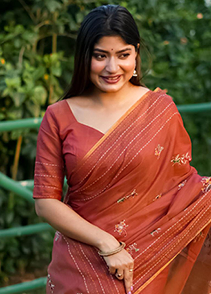 Orange Spun Silk Saree With Blouse Piece