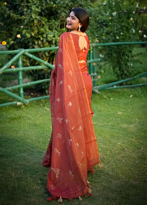 Orange Spun Silk Saree With Blouse Piece