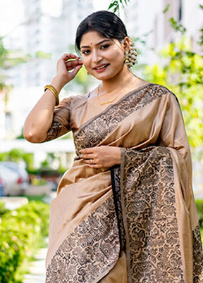 Cream Spun Silk Saree With Blouse Piece
