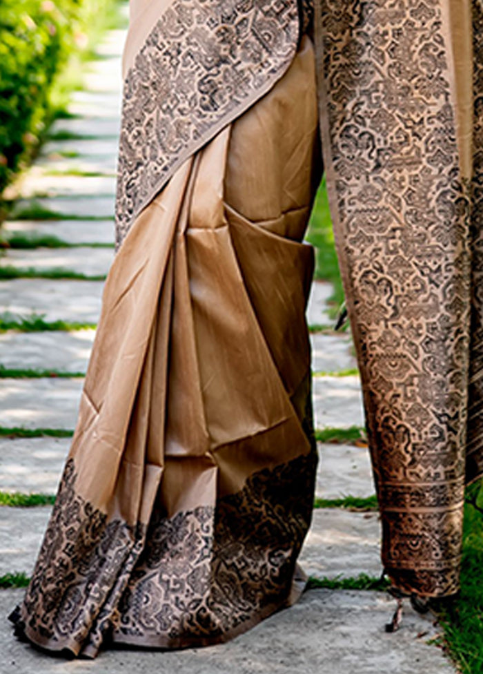 Cream Spun Silk Saree With Blouse Piece