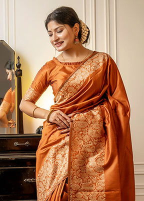 Orange Spun Silk Saree With Blouse Piece