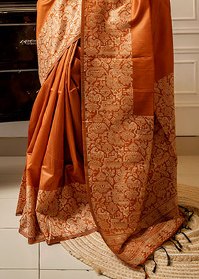 Orange Spun Silk Saree With Blouse Piece