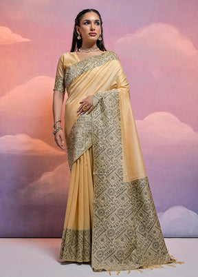 Cream Spun Silk Saree With Blouse Piece