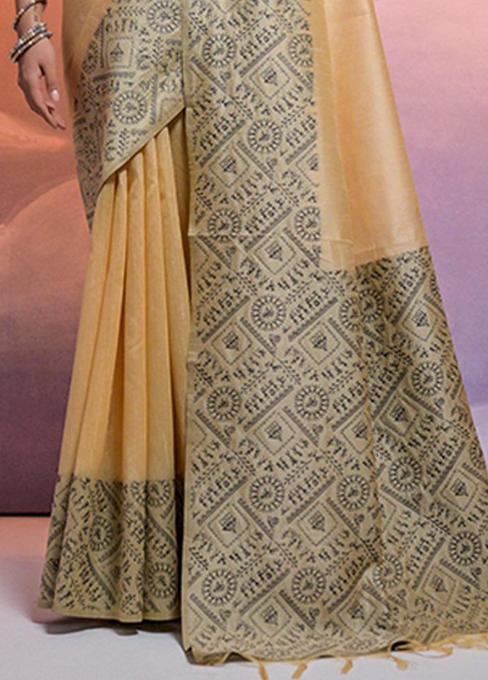 Cream Spun Silk Saree With Blouse Piece
