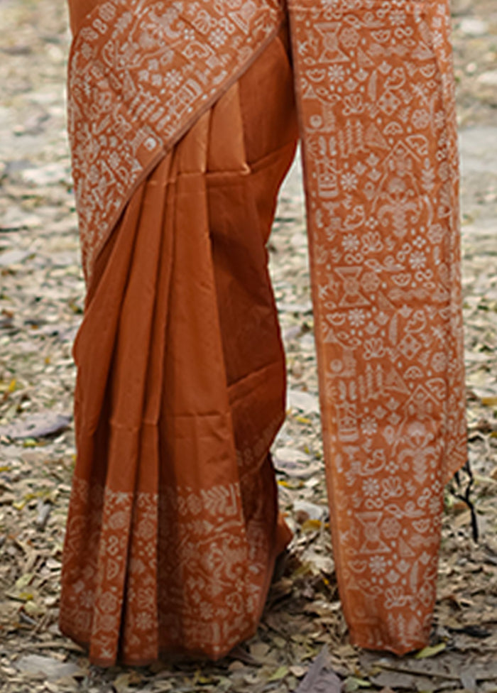 Orange Spun Silk Saree With Blouse Piece