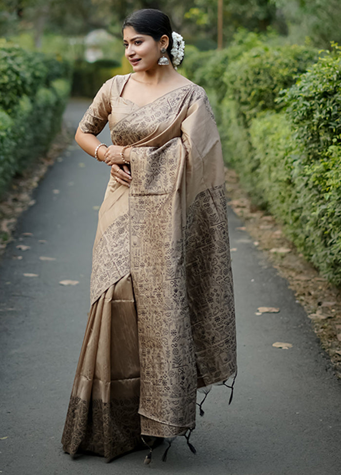 Brown Spun Silk Saree With Blouse Piece