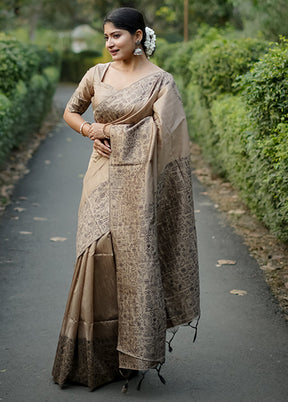 Brown Spun Silk Saree With Blouse Piece