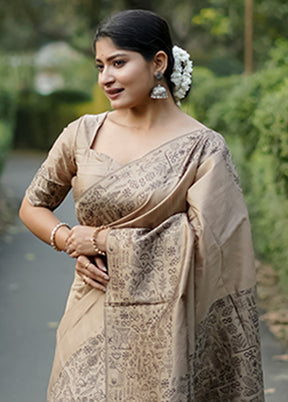 Brown Spun Silk Saree With Blouse Piece