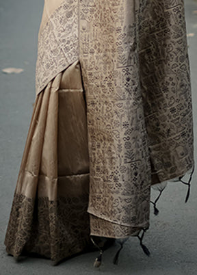 Brown Spun Silk Saree With Blouse Piece