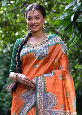Orange Spun Silk Saree With Blouse Piece