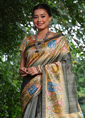 Grey Spun Silk Saree With Blouse Piece