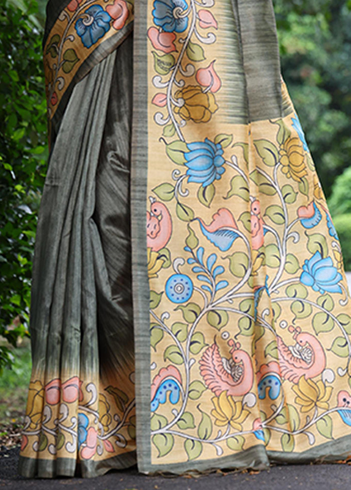 Grey Spun Silk Saree With Blouse Piece