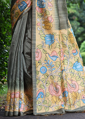 Grey Spun Silk Saree With Blouse Piece