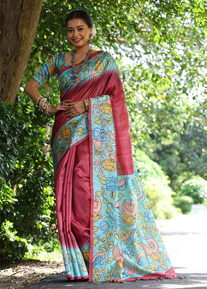 Maroon Spun Silk Saree With Blouse Piece