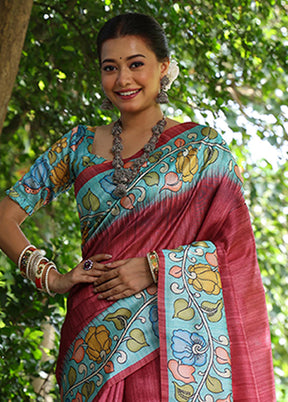 Maroon Spun Silk Saree With Blouse Piece