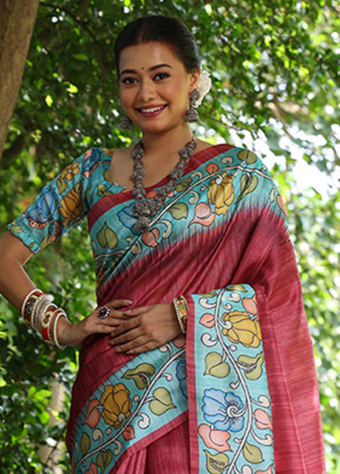 Maroon Spun Silk Saree With Blouse Piece
