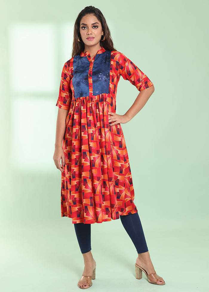 Red Readymade Rayon Kurti - Indian Silk House Agencies