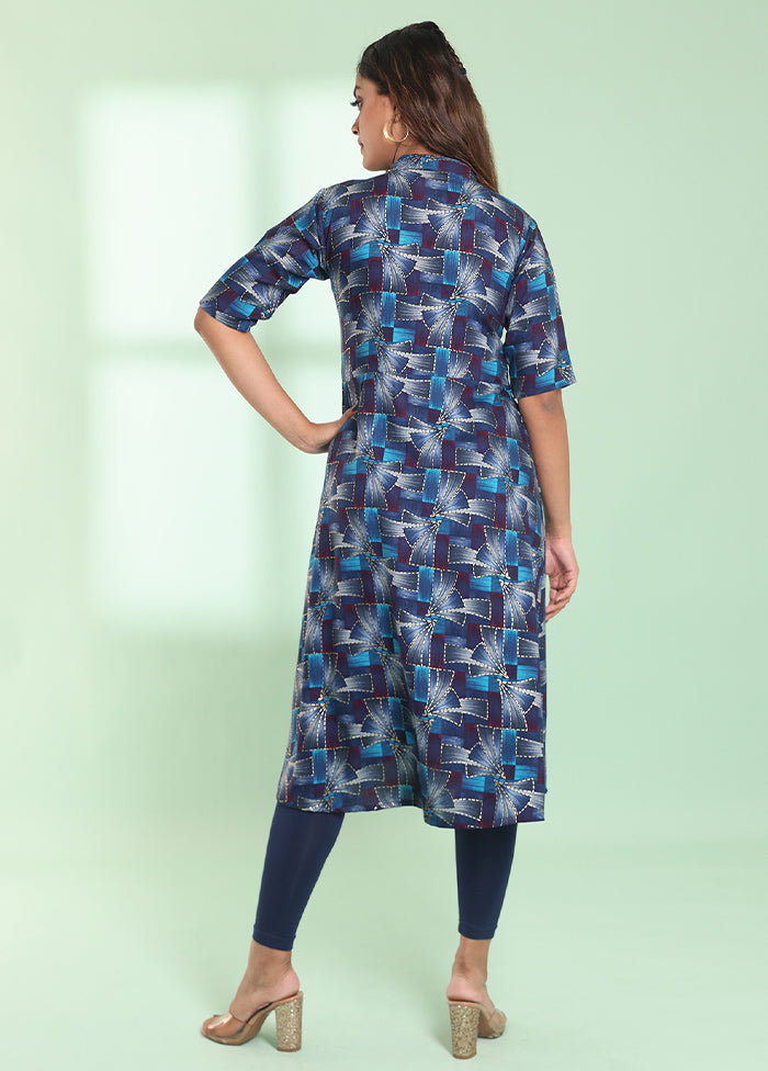 Blue Readymade Rayon Kurti - Indian Silk House Agencies