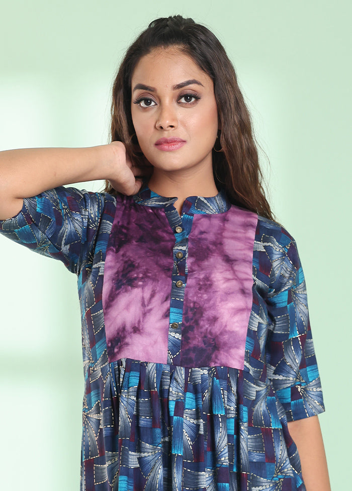 Blue Readymade Rayon Kurti - Indian Silk House Agencies