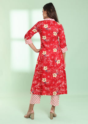 2 Pc Red Readymade Rayon Kurti Set - Indian Silk House Agencies