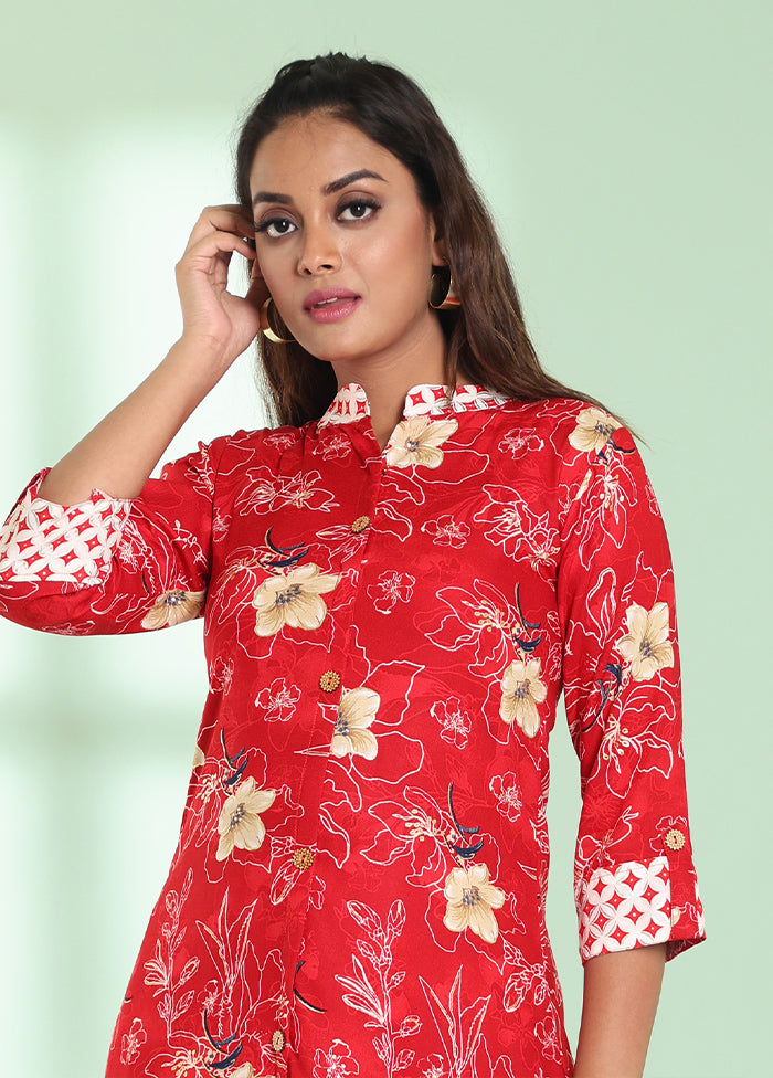 2 Pc Red Readymade Rayon Kurti Set - Indian Silk House Agencies