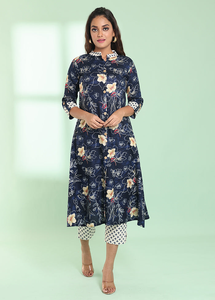 2 Pc Navy Blue Readymade Rayon Kurti Set - Indian Silk House Agencies