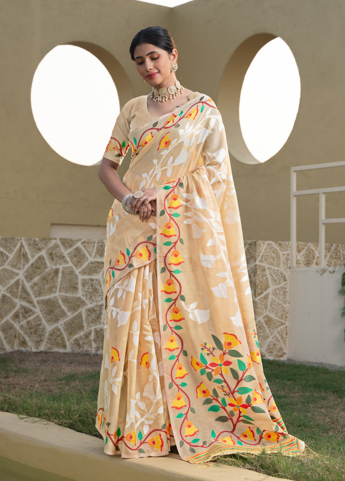 Beige Tant Cotton Saree With Blouse Piece