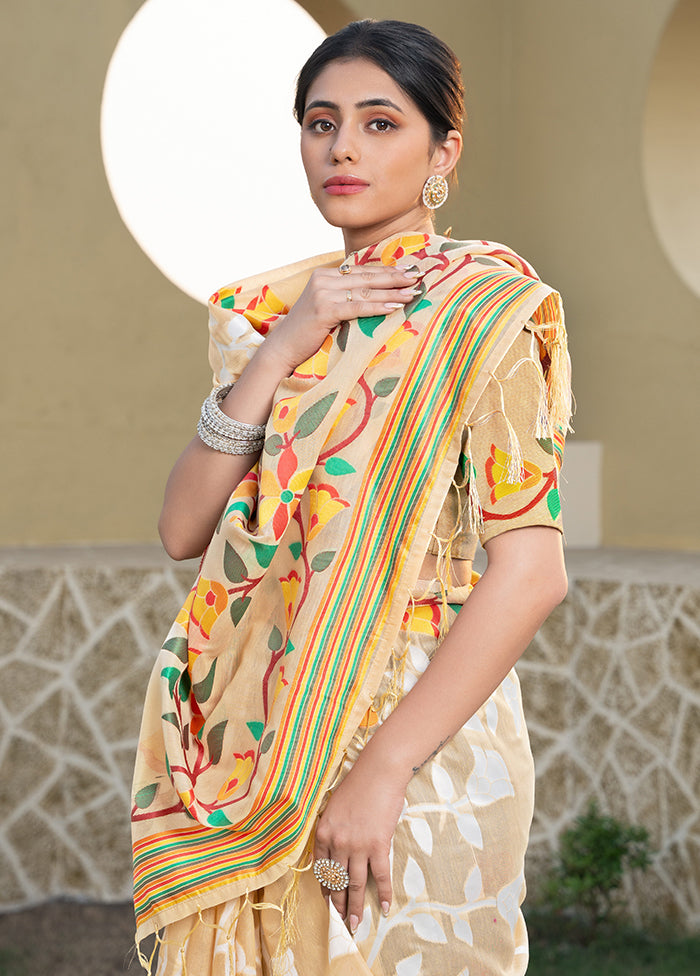 Beige Tant Cotton Saree With Blouse Piece