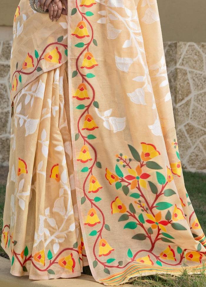 Beige Tant Cotton Saree With Blouse Piece