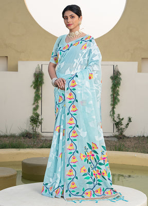 Blue Tant Cotton Saree With Blouse Piece