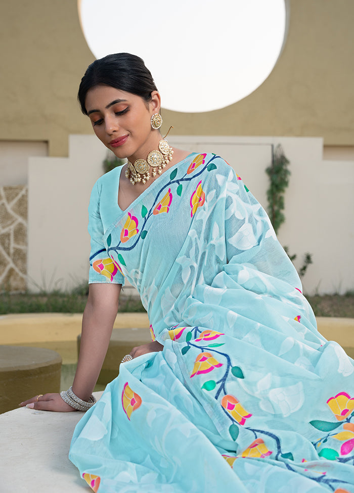 Blue Tant Cotton Saree With Blouse Piece