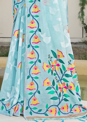 Blue Tant Cotton Saree With Blouse Piece