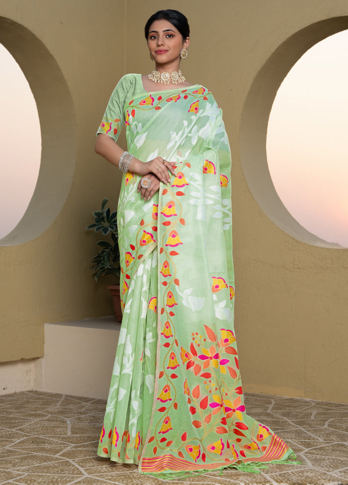 Green Tant Cotton Saree With Blouse Piece