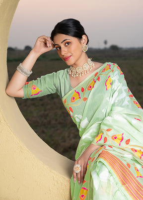 Green Tant Cotton Saree With Blouse Piece