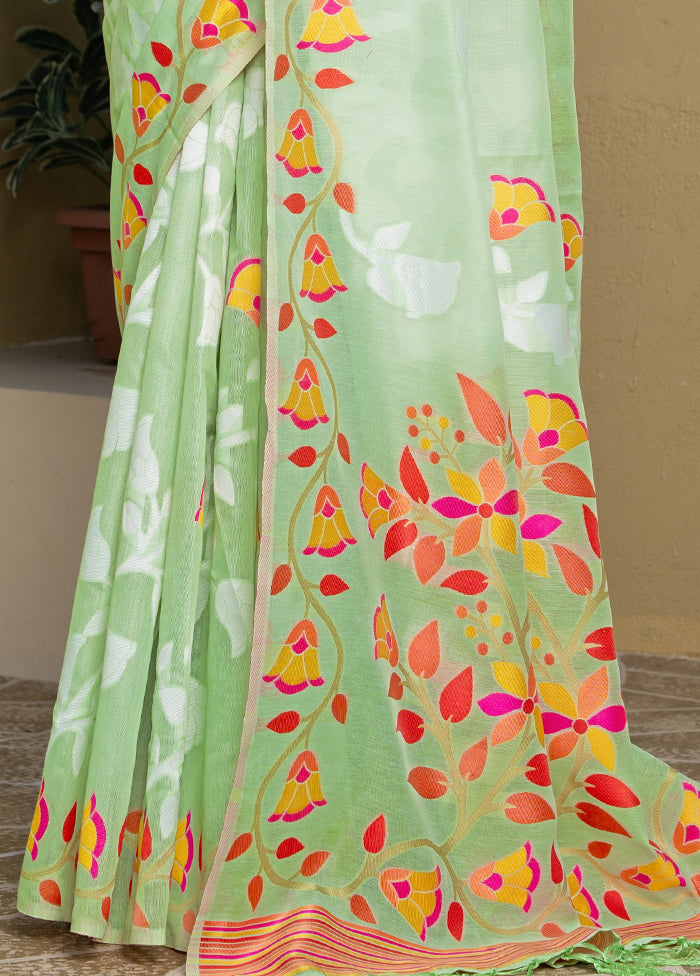 Green Tant Cotton Saree With Blouse Piece