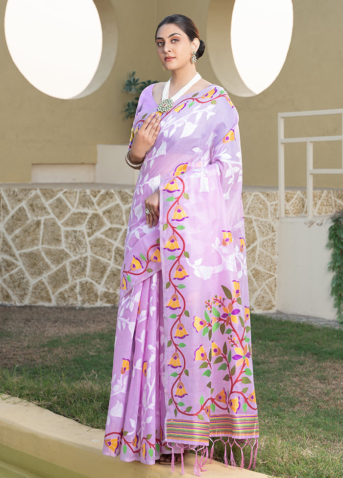 Lavender Tant Cotton Saree With Blouse Piece