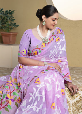 Lavender Tant Cotton Saree With Blouse Piece