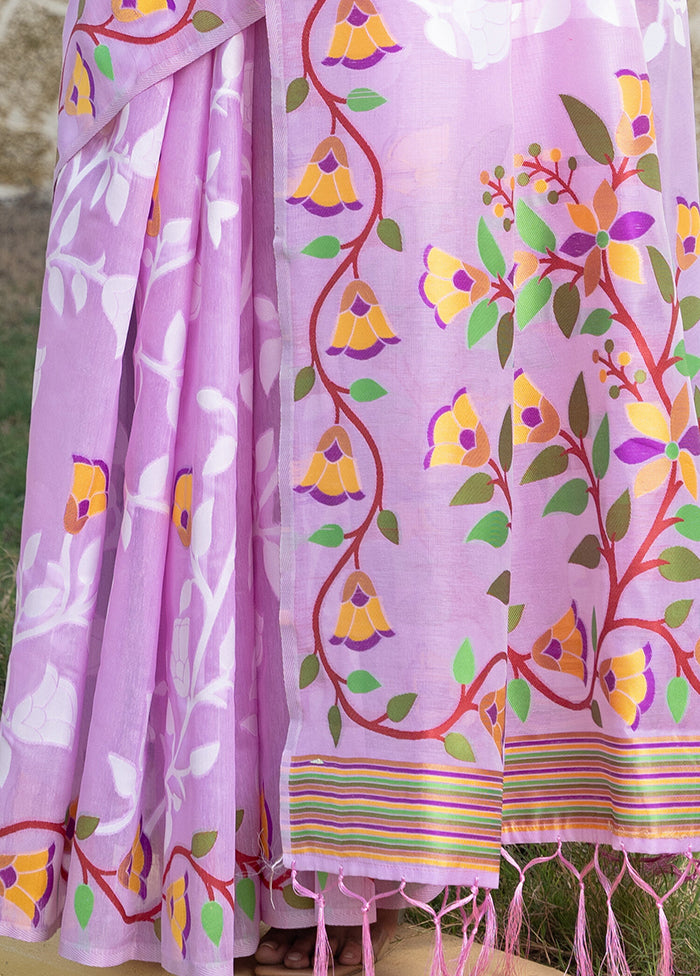Lavender Tant Cotton Saree With Blouse Piece