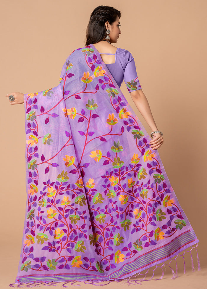 Lavender Cotton Saree With Blouse Piece - Indian Silk House Agencies