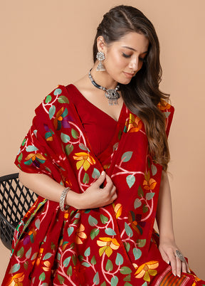 Red Cotton Saree With Blouse Piece - Indian Silk House Agencies