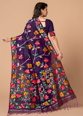 Wine Cotton Saree With Blouse Piece - Indian Silk House Agencies