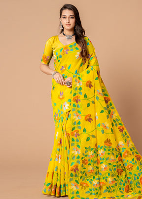 Yellow Cotton Saree With Blouse Piece - Indian Silk House Agencies