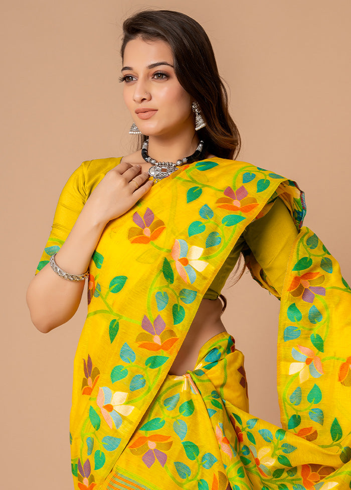 Yellow Cotton Saree With Blouse Piece - Indian Silk House Agencies