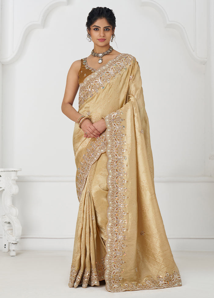 Golden Spun Pure Silk Saree With Blouse Piece