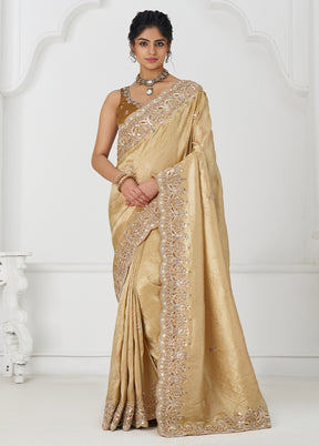 Golden Spun Pure Silk Saree With Blouse Piece