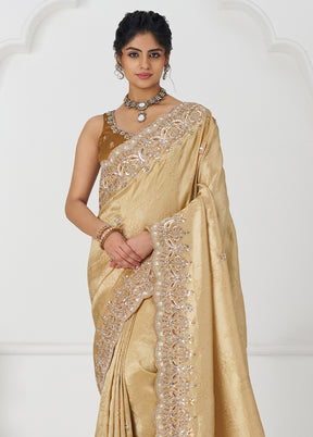 Golden Spun Pure Silk Saree With Blouse Piece