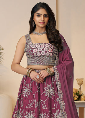3 Pc Maroon Silk Semi Stitched Lehenga Set