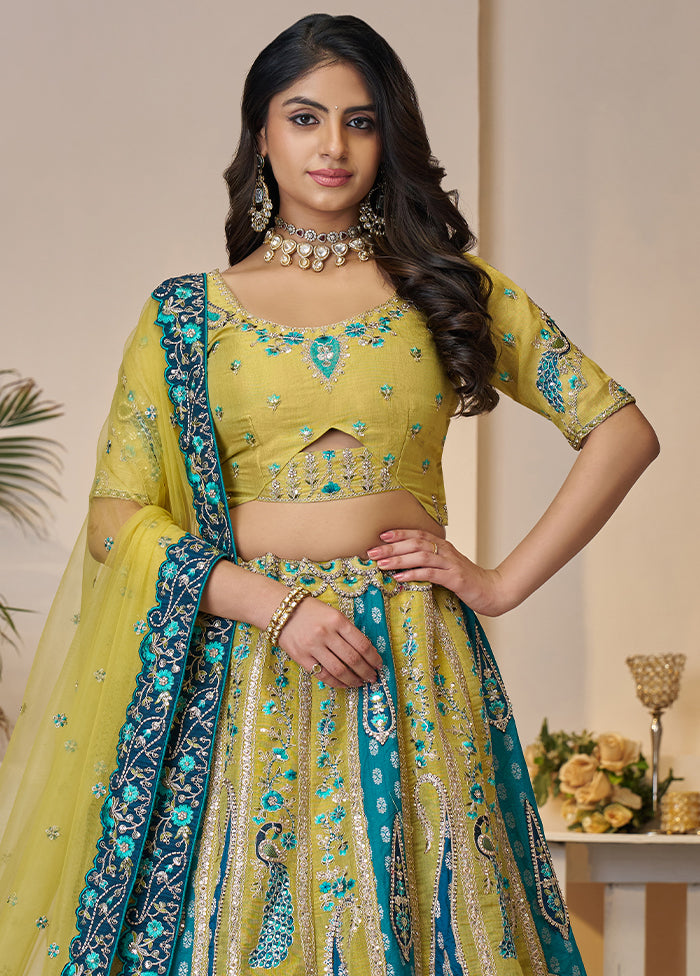 3 Pc Yellow Silk Semi Stitched Lehenga Set