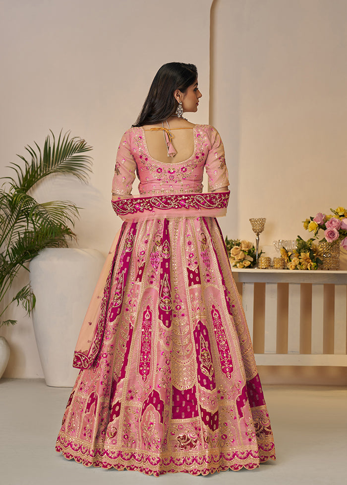 3 Pc Orange Silk Semi Stitched Lehenga Set